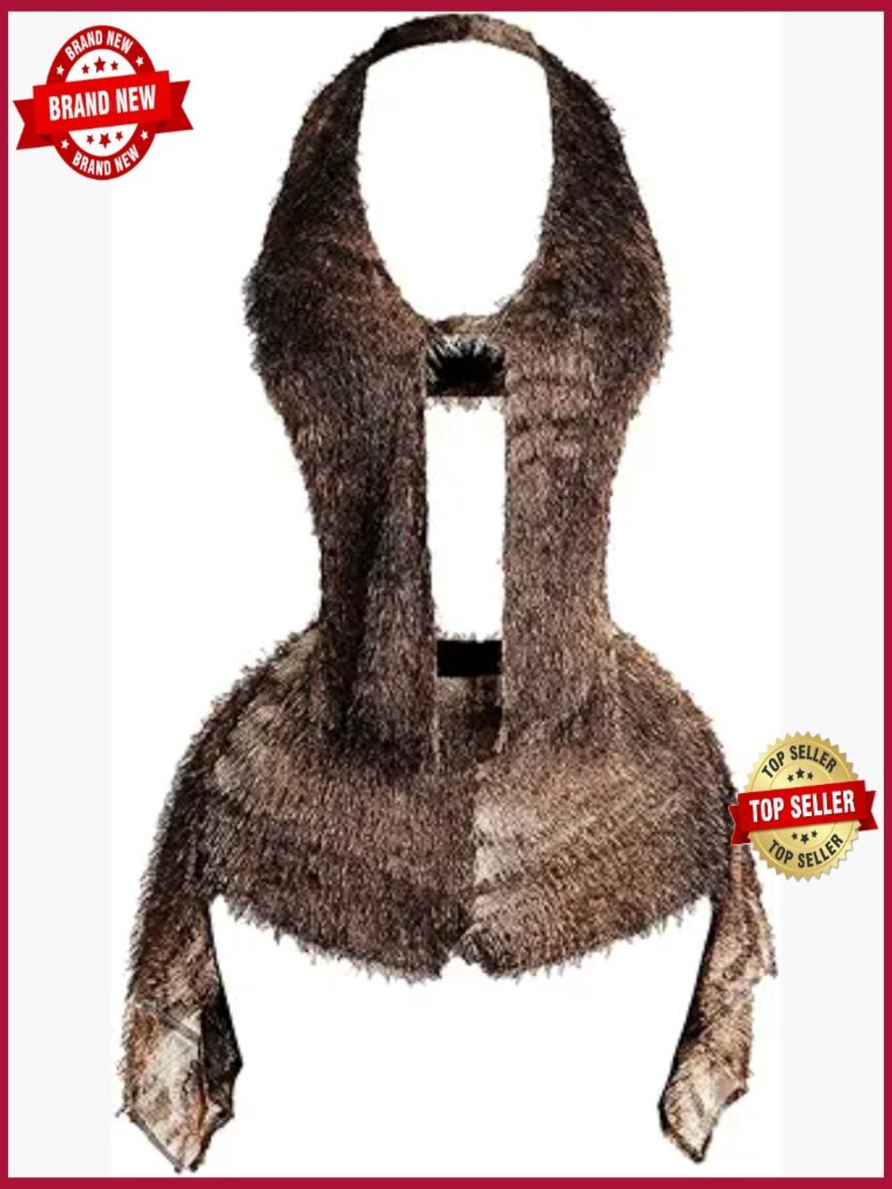 2 Piece Matching Set Faux Fur Halter Crop Top Micro Mini Shorts